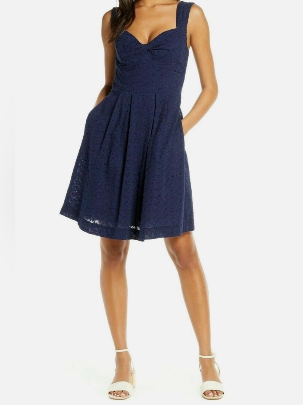Lilly Pulitzer Cyndi Eyelet Dress - Navy,‎ Sweetheart, Coastal, Summer, Nautical